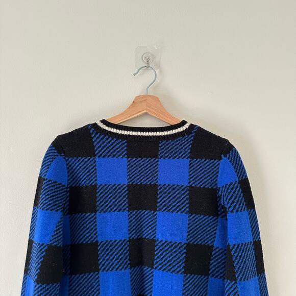 Rag & Bone Gabby Wool Buffalo Check V-Neck Pullover Sweater Blue/Black S - Picture 10 of 10